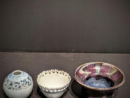 McKinnell, Nan - Iridescent Blue Porcelain Mini Vase Iridescent Lace Porcelain Mini Bowl Iridescent Burgundy Porcelain Bowl 