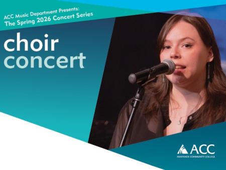 ACC student singing, ACC Choir Concert flyer - ACC logo