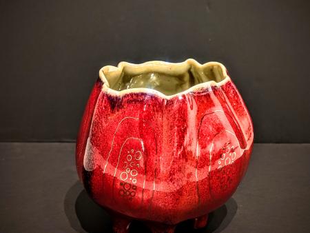 McKinnell, Nan ID - 5 Footed Red Porcelain Vase & Silver Luster Pen
