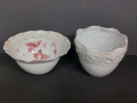 McKinnell, Nan - Porcelain White & Blush Bowl with Crackled Glaze Porcelain Embellished White Bowl