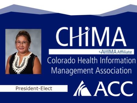 ACC HIT/HIM Program Chair Christine Tomas, ACC logo, CHIMA logo