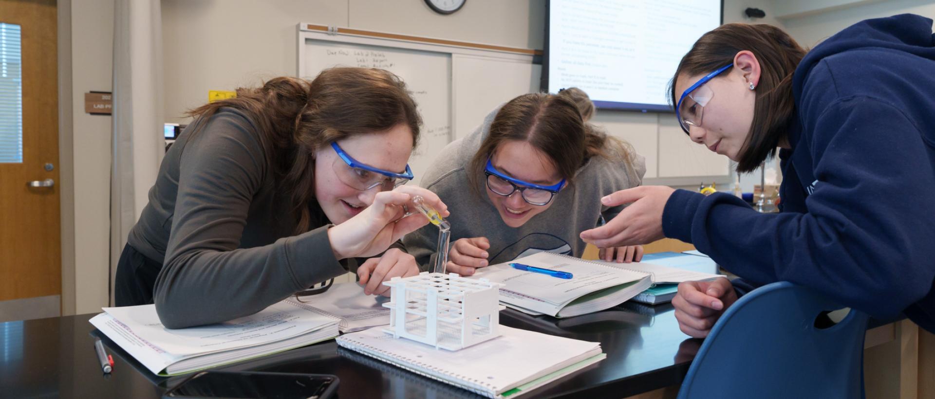 3 ACC students in a Chemistry class at the Sturm Collaboration Campus at Castle Rock.