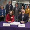 ACC President Stephanie J. Fujii and CSU Pueblo President Timothy P. Mottet, PhD with ACC and CSU Instructional staff members at signing at Sturm Collaboration Campus at Castle Rock.