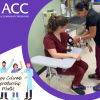 Happy Colorado Apprenticeship Month! ACC - Workforce and Community Programs logo. MA students practicing blood pressure checks.