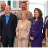 ACC President Stephanie Fujii, Colorado Governor Jared Polis, Secretary of Education Linda McMahon pose for a photo with alumni, educational, industry, and community partners at the Sturm Collaboration Campus at Castle Rock during a visit to showcase The Big Blur and workforce innovation.