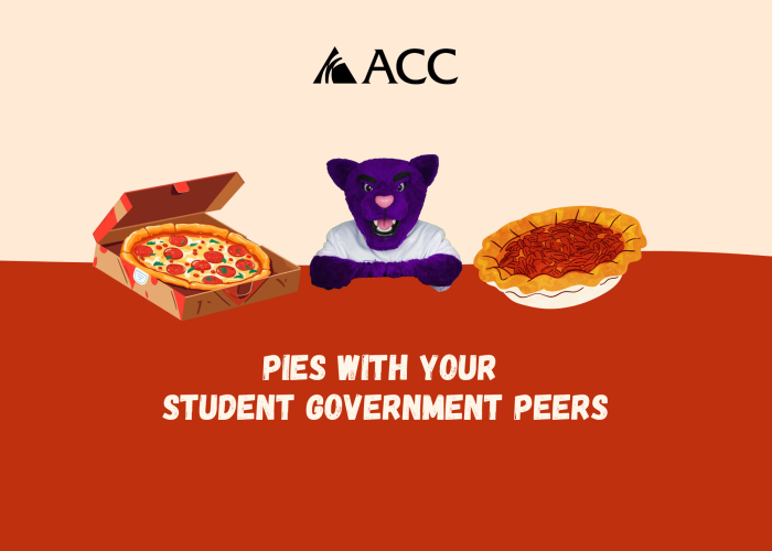 Pies with Your Student Government Peers (pizza and pie clipart, ACC puma mascot, ACC logo)