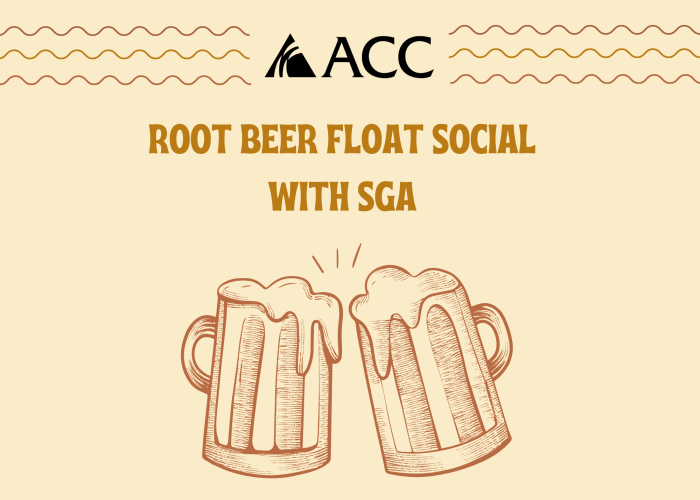 Root Beer Float Social with SGA (2 mugs clinking clipart, ACC logo)