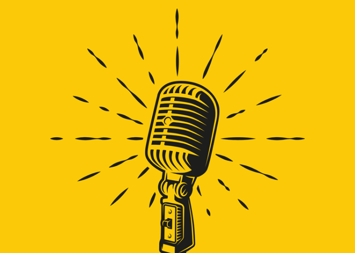 cartoon microphone on yellow background