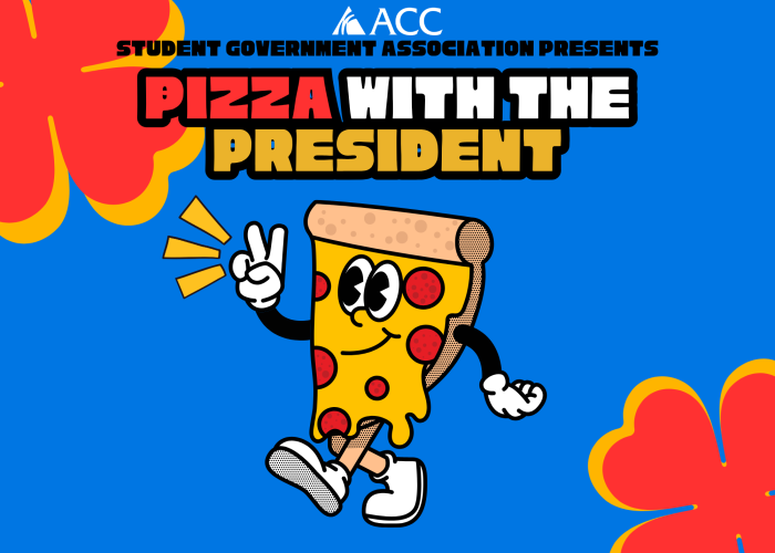 Cartoon slice of pizza with face and arms and legs. Pizza with the President