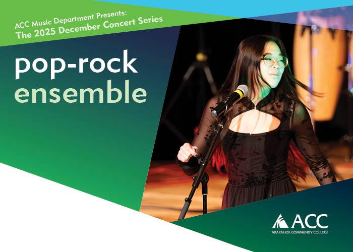 ACC student singing at the Littleton Campus - Pop-Rock Ensemble - ACC logo