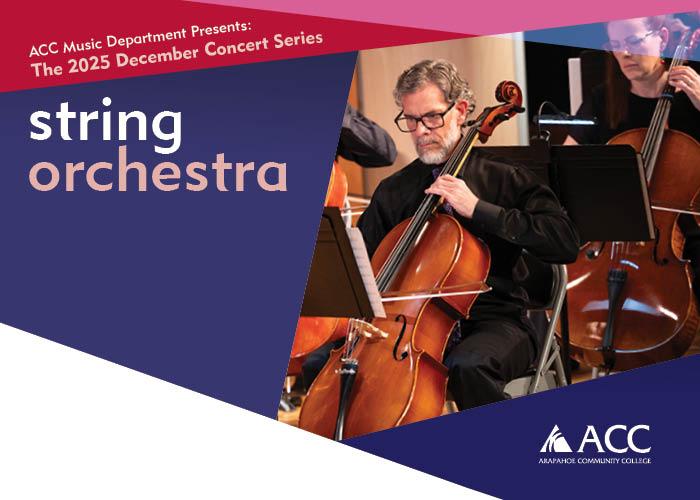 ACC student playing the cello at the Littleton Campus - String Orchestra - ACC logo