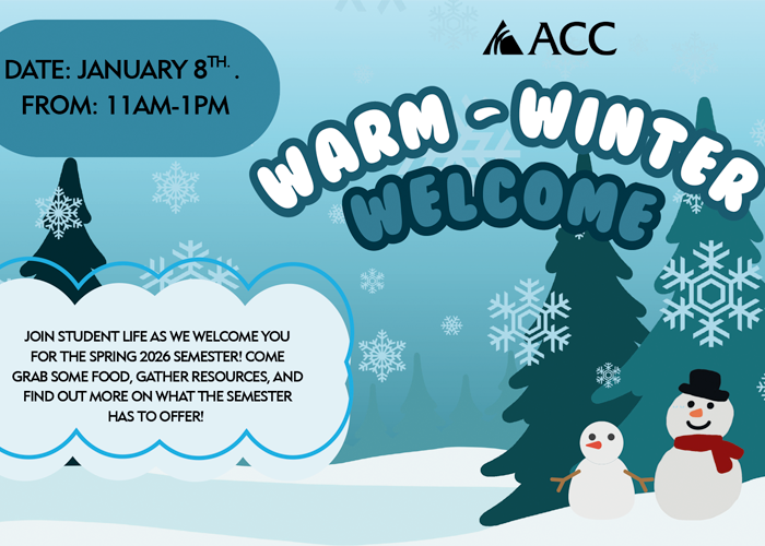 Warm Winter Welcome - Snowmen in trees with snowflakes and event info