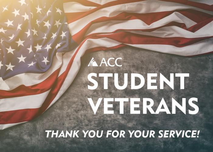 American flag - ACC logo - Student Veterans - Thank you for your service!