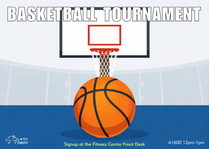Clip art graphic of a basketball and a basketball hoop, with the words "Basketball Tournament" written at the top of the image.