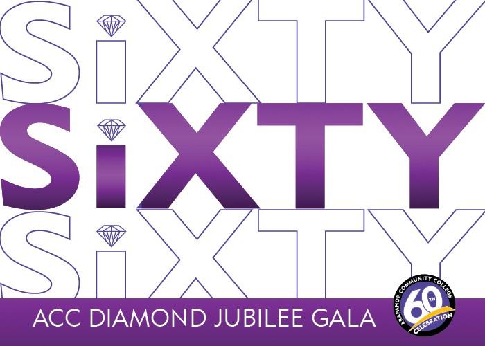 Sixty repeated 3 times - diamond for dot above the "i" - ACC Diamond Jubilee Gala - ACC 60th Anniversary logo