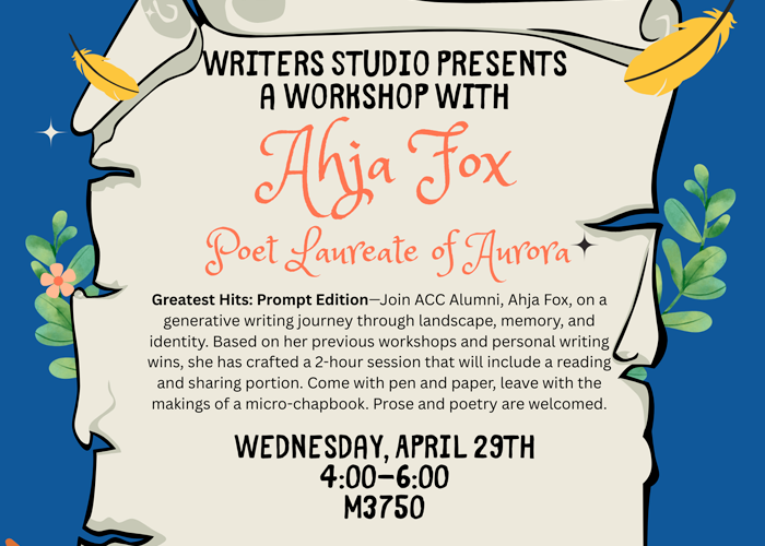 Writers Studio Presents a Workshop With Ahja Fox flyer