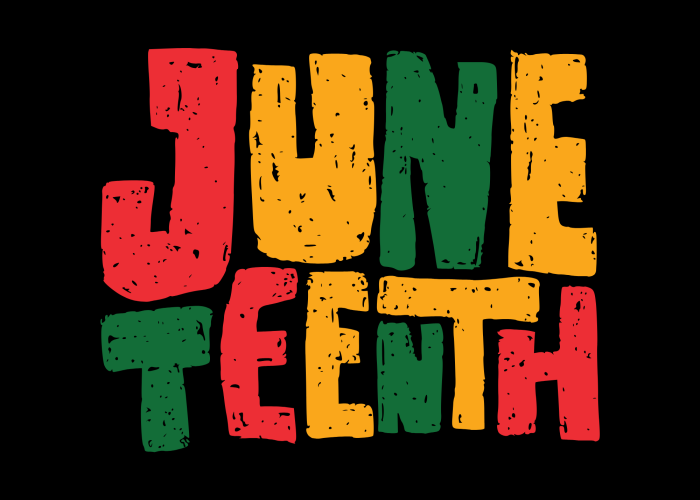 Juneteenth (written out in red-yellow-green letter sequence)