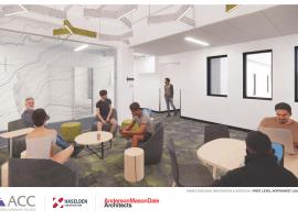 Rendering 2 of 1st level northwest student lounge - ACC Annex remodel