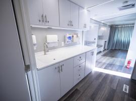 ACC Mobile Learning Lab interior cabinetry with curtain drawn