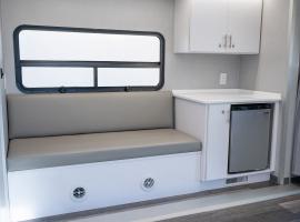 ACC Mobile Learning Lab  interior seating and mini fridge