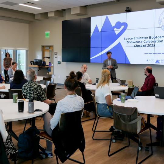 ACC faculty and staff with community members, industry partners, and others at the Colorado Space Institute Bootcamp at the Sturm Collaboration Campus at Castle Rock.