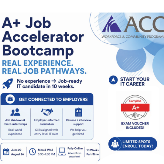 A+ Accelerator Bootcamp flyer