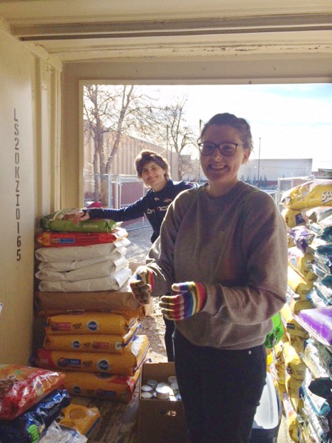 Amanda and Meredith organizing.